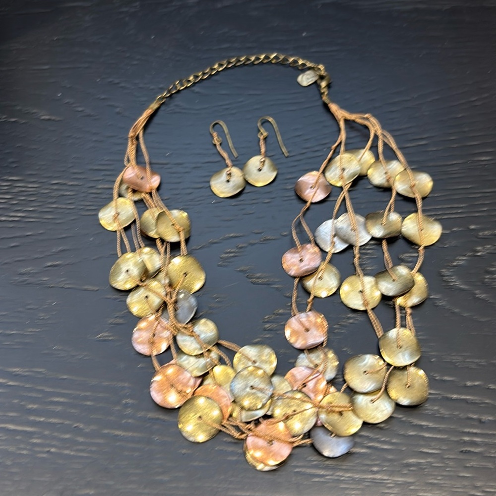 Yausi Gold Tone Lobster Clasp Bib Necklace with matching earrings